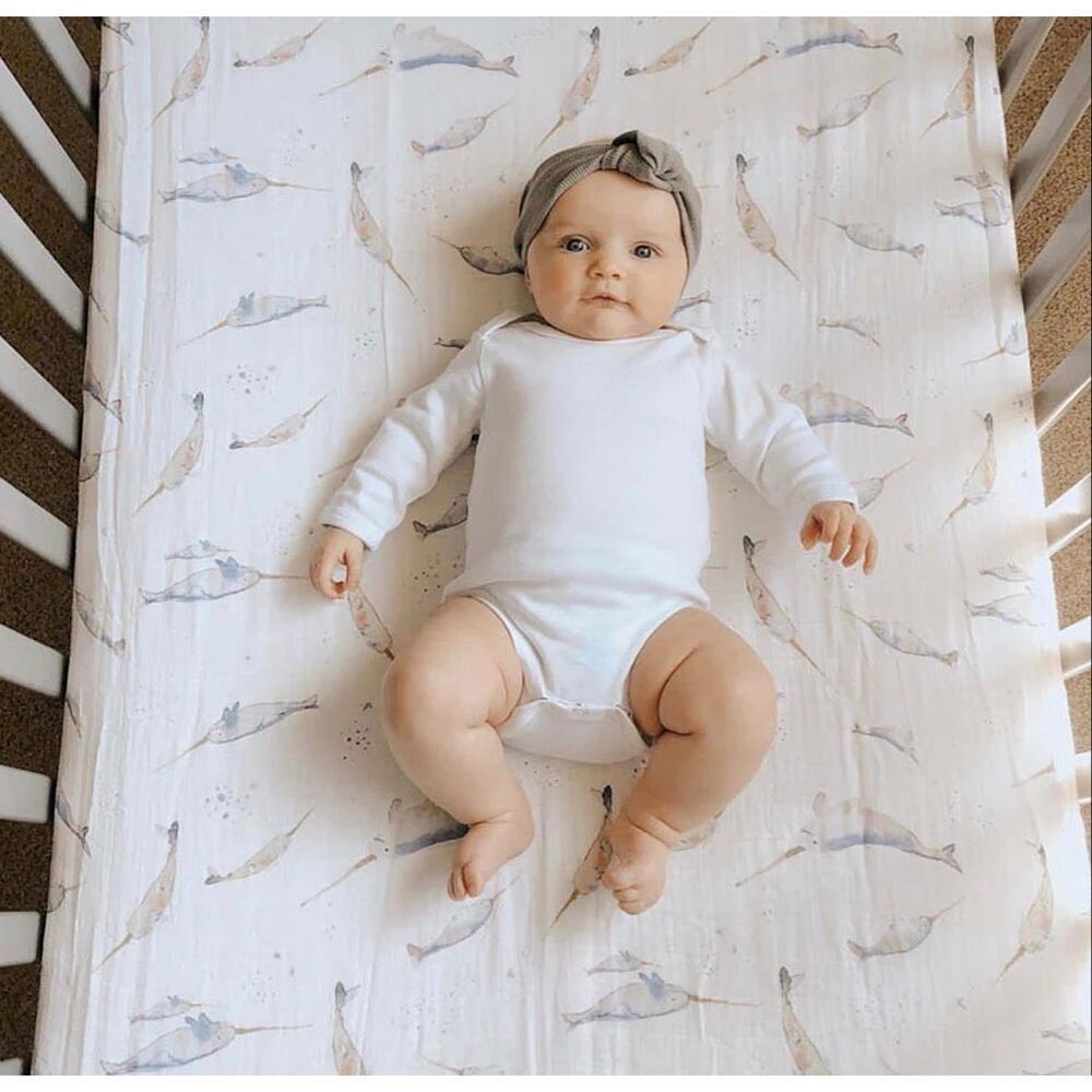 Little Unicorn Cotton Narwhal Print Muslin Baby Fitted Crib Sheet
